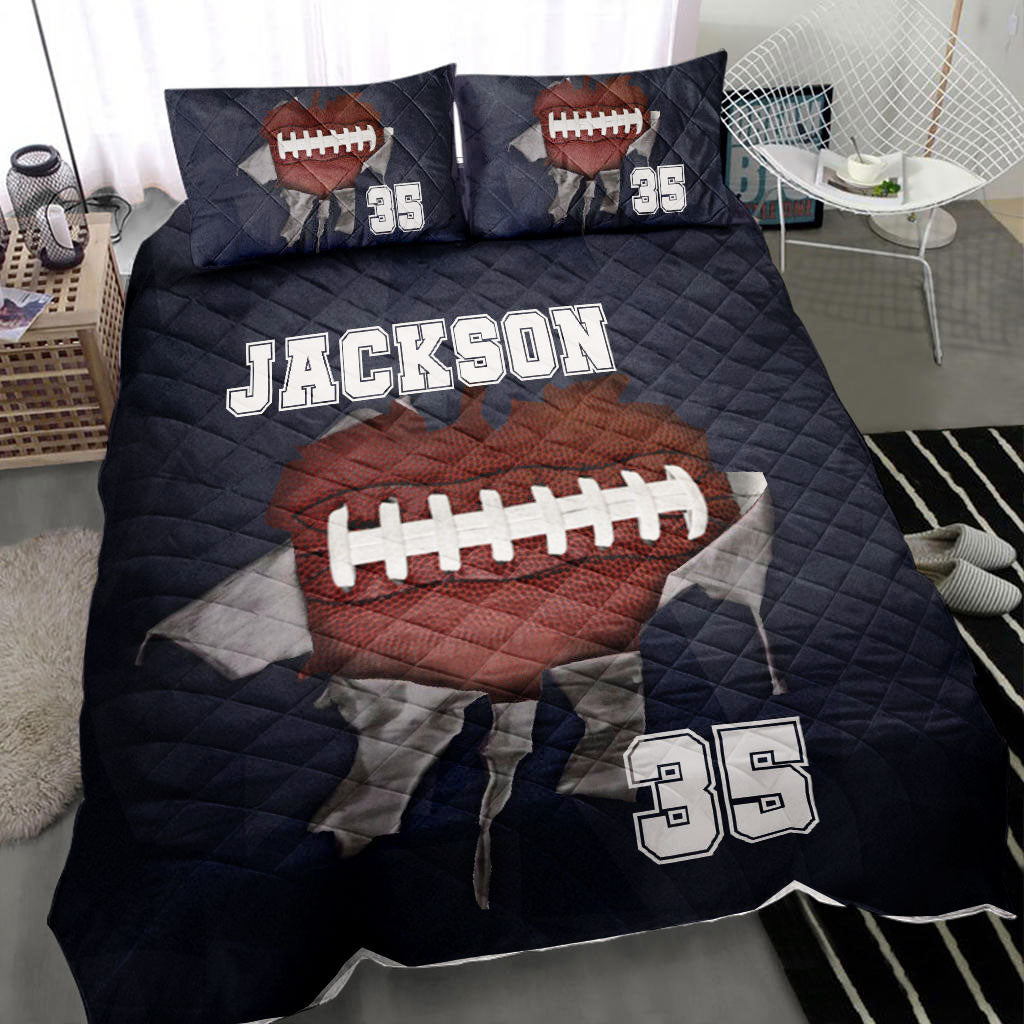 Ohaprints-Quilt-Bed-Set-Pillowcase-Football-Ball-Crack-Player-Fan-Gift-Idea-Black-Custom-Personalized-Name-Number-Blanket-Bedspread-Bedding-1021-Throw (55'' x 60'')