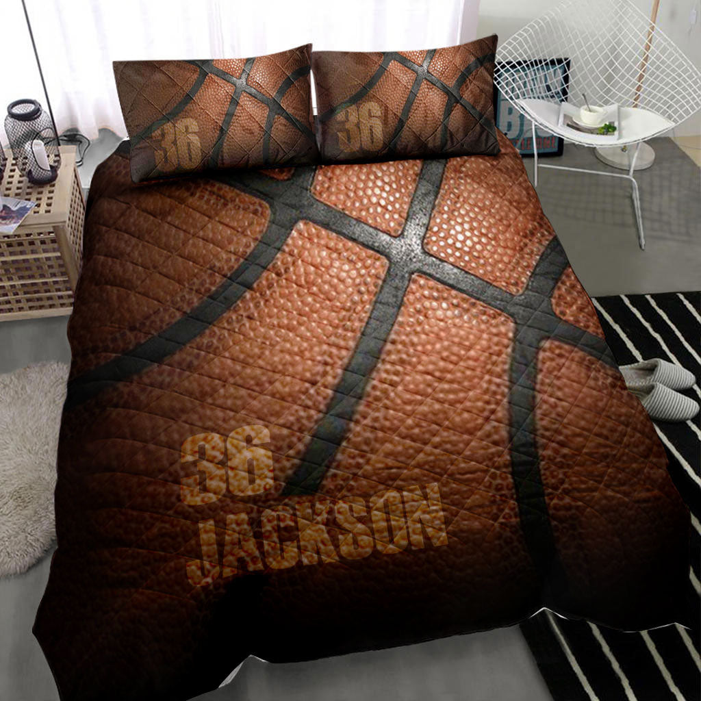 Ohaprints-Quilt-Bed-Set-Pillowcase-Basketball-Pattern-3D-Player-Fan-Gift--Brown-Custom-Personalized-Name-Number-Blanket-Bedspread-Bedding-1602-Throw (55'' x 60'')