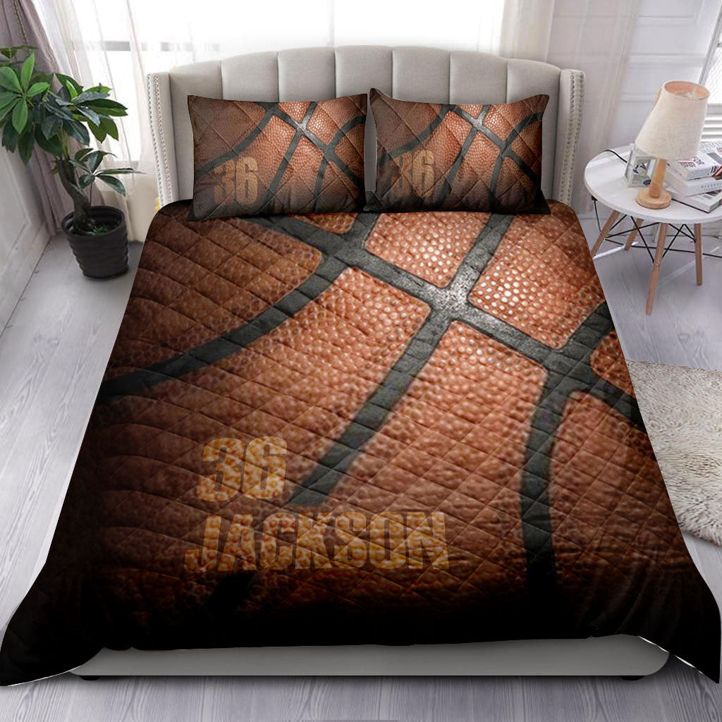 Ohaprints-Quilt-Bed-Set-Pillowcase-Basketball-Pattern-3D-Player-Fan-Gift--Brown-Custom-Personalized-Name-Number-Blanket-Bedspread-Bedding-1602-Double (70'' x 80'')