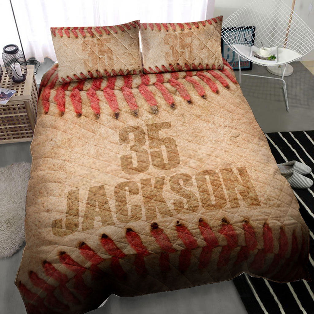 Ohaprints-Quilt-Bed-Set-Pillowcase-Baseball-Texture-Vintage-Brown-Player-Fan-Gift-Custom-Personalized-Name-Number-Blanket-Bedspread-Bedding-1658-Throw (55'' x 60'')