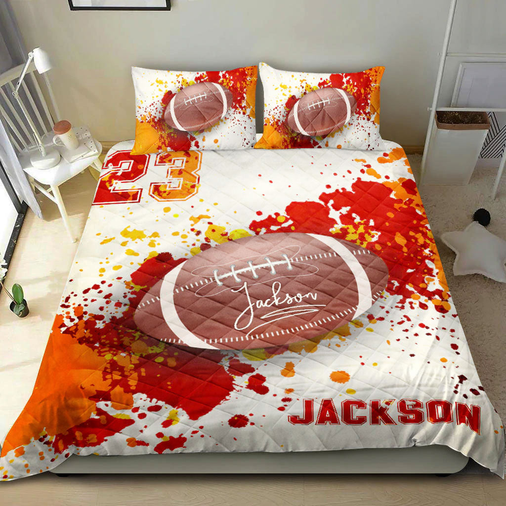 Ohaprints-Quilt-Bed-Set-Pillowcase-Football-Ball-Watercolor-Player-Fan-Gift-Idea-Custom-Personalized-Name-Number-Blanket-Bedspread-Bedding-2187-Throw (55'' x 60'')