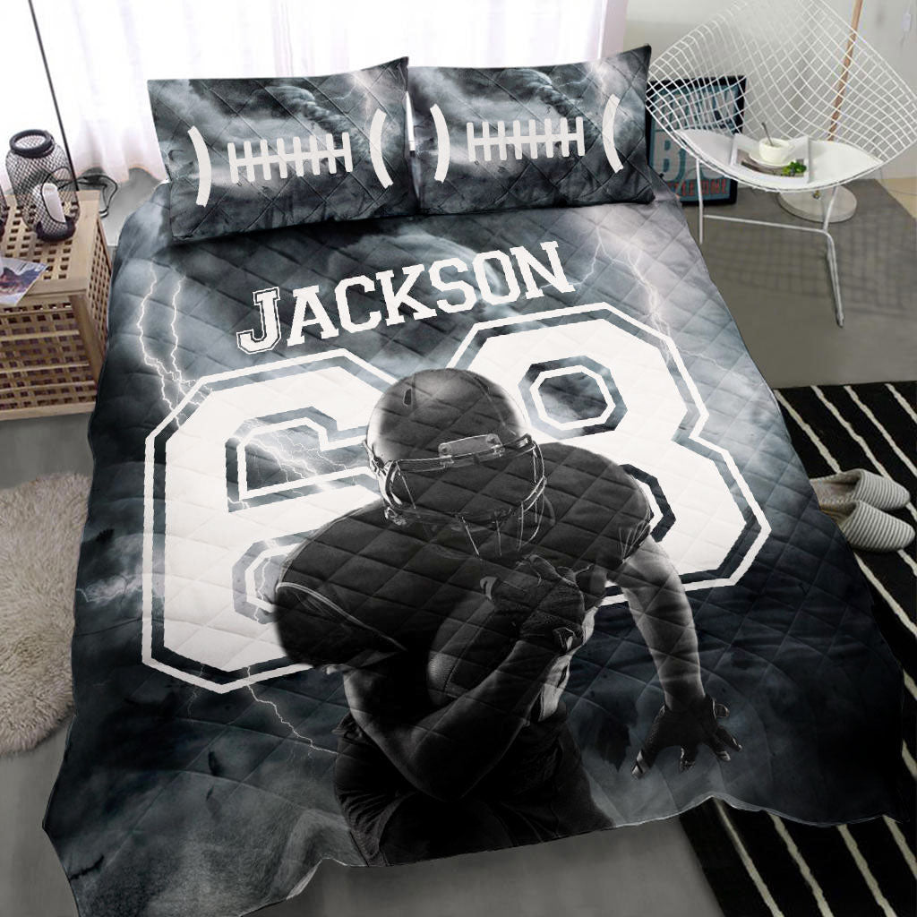 Ohaprints-Quilt-Bed-Set-Pillowcase-Football-Boy-Storm-Black-Player-Fan-Gift-Idea-Custom-Personalized-Name-Number-Blanket-Bedspread-Bedding-2837-Throw (55'' x 60'')