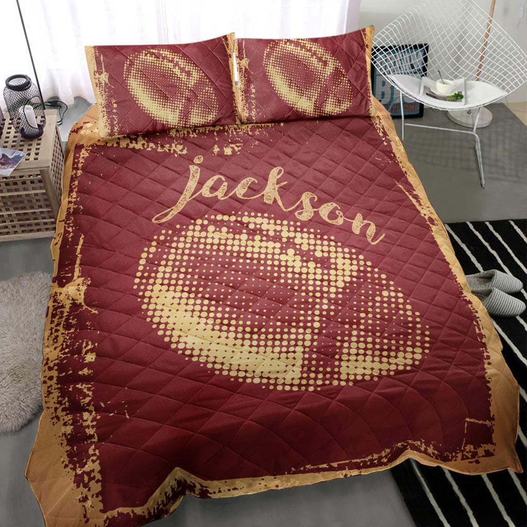 Ohaprints-Quilt-Bed-Set-Pillowcase-Football-Ball-Brown-Red-Vintage-Player-Fan-Gift-Idea-Custom-Personalized-Name-Blanket-Bedspread-Bedding-486-Throw (55'' x 60'')