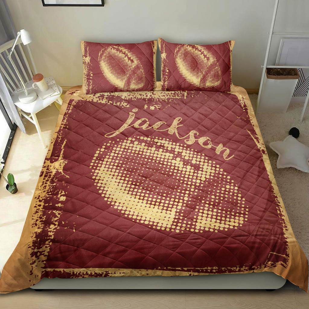 Ohaprints-Quilt-Bed-Set-Pillowcase-Football-Ball-Brown-Red-Vintage-Player-Fan-Gift-Idea-Custom-Personalized-Name-Blanket-Bedspread-Bedding-486-Double (70'' x 80'')