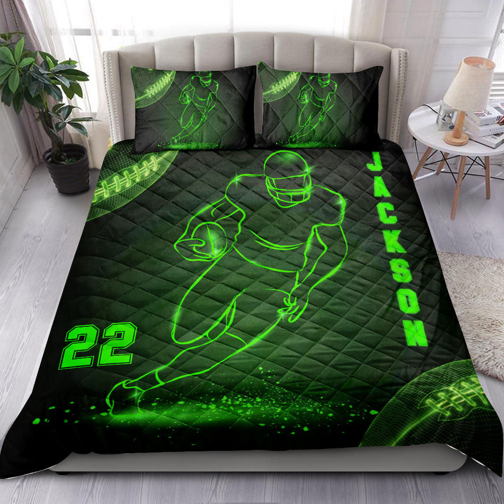 Ohaprints-Quilt-Bed-Set-Pillowcase-Football-Player-Fan-Gift-Idea-Green-Neon-Custom-Personalized-Name-Number-Blanket-Bedspread-Bedding-1022-Double (70'' x 80'')