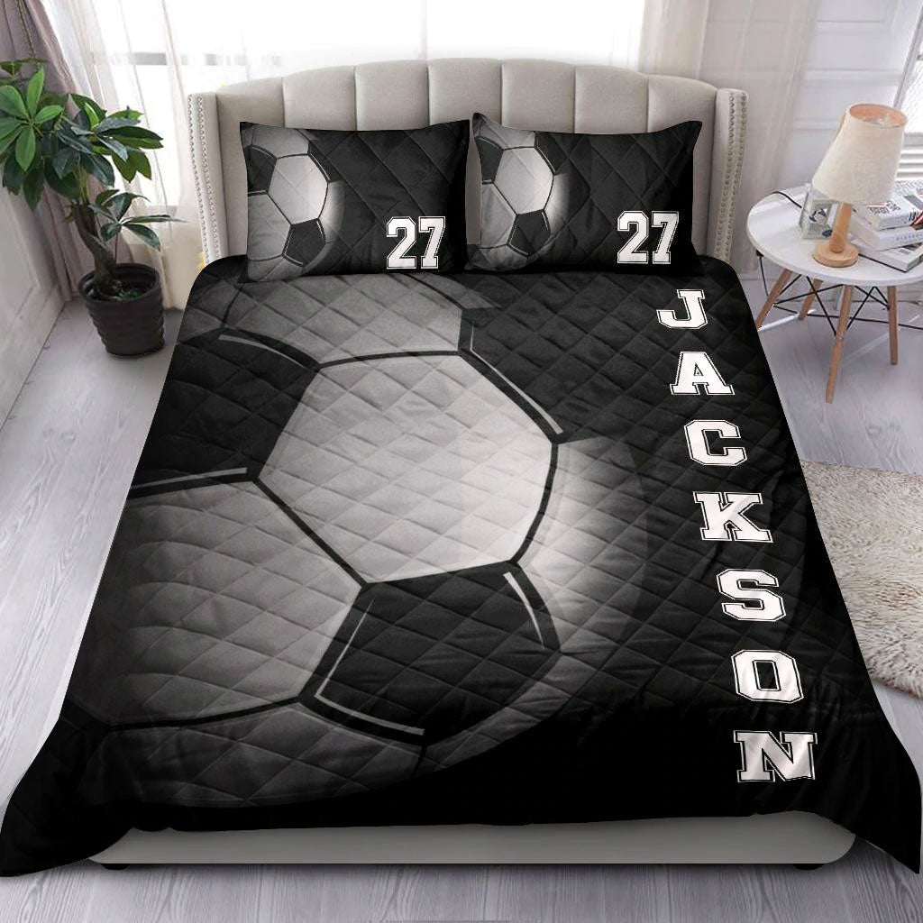 Ohaprints-Quilt-Bed-Set-Pillowcase-Soccer-Ball-3D-Printed-Player-Fan-Gift-Black-Custom-Personalized-Name-Number-Blanket-Bedspread-Bedding-1659-Double (70'' x 80'')