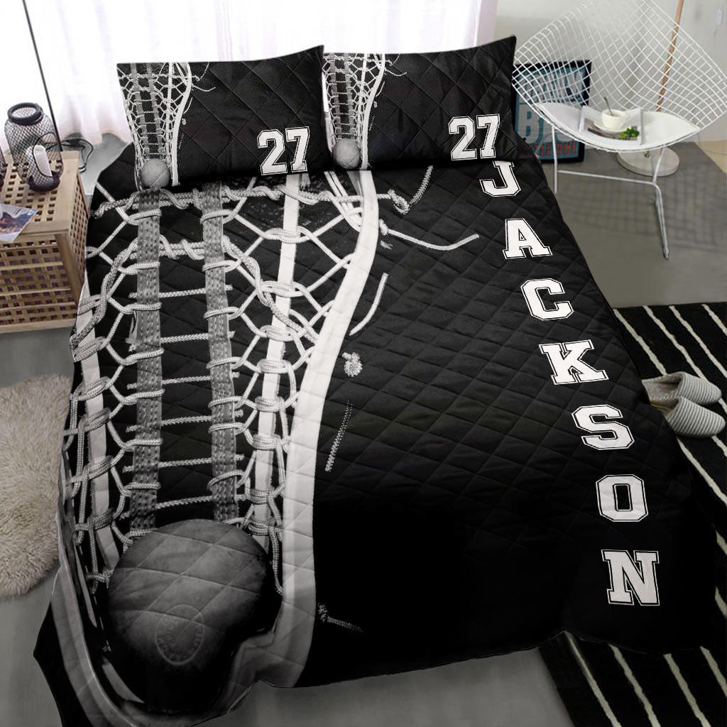 Ohaprints-Quilt-Bed-Set-Pillowcase-Lacrosse-Stick-&-Ball-Player-Fan-Gift--Black-Custom-Personalized-Name-Number-Blanket-Bedspread-Bedding-1603-Throw (55'' x 60'')