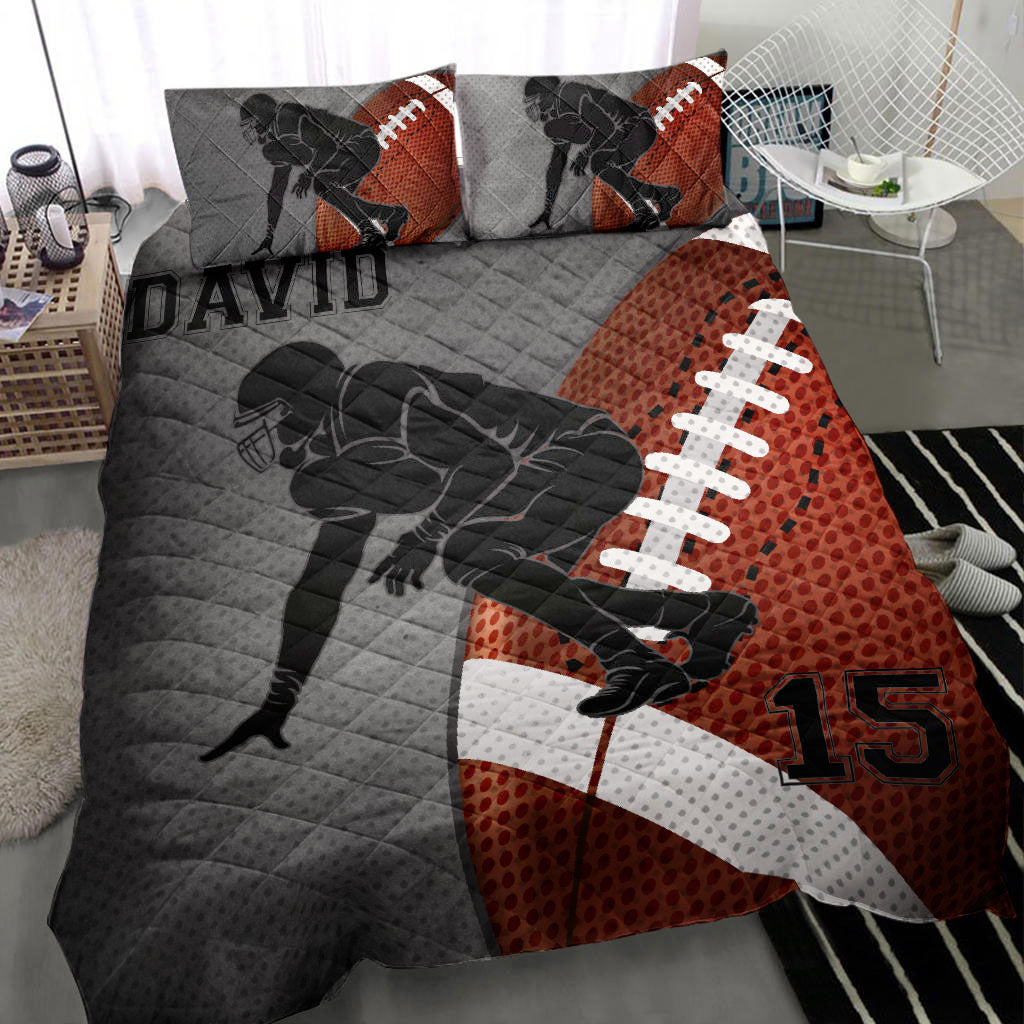 Ohaprints-Quilt-Bed-Set-Pillowcase-Footballs-Player-Posing-Fan-Gift-Idea-Grey-Custom-Personalized-Name-Number-Blanket-Bedspread-Bedding-2190-Throw (55'' x 60'')
