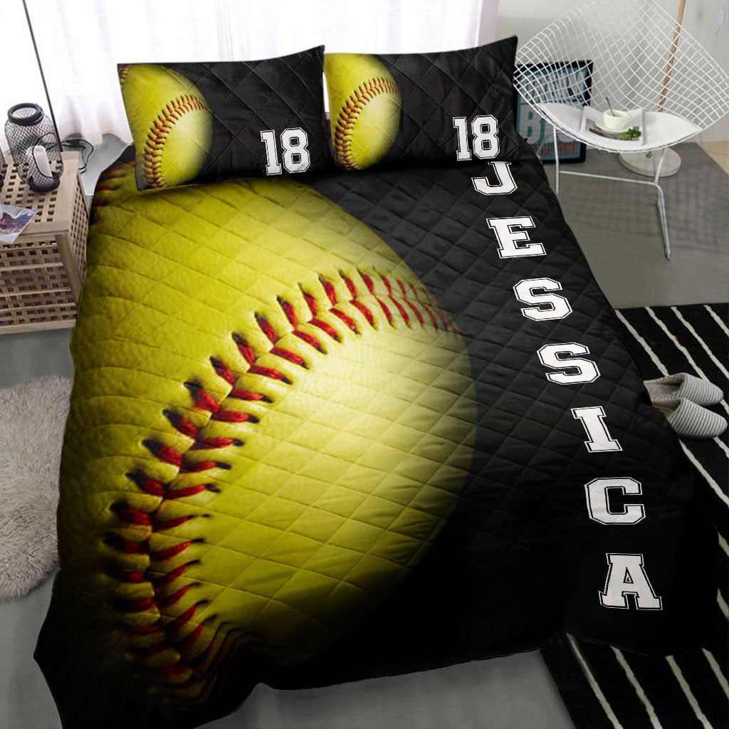 Ohaprints-Quilt-Bed-Set-Pillowcase-Softball-Ball-3D-Player-Fan-Unique-Gift-Black-Custom-Personalized-Name-Number-Blanket-Bedspread-Bedding-1660-Throw (55'' x 60'')