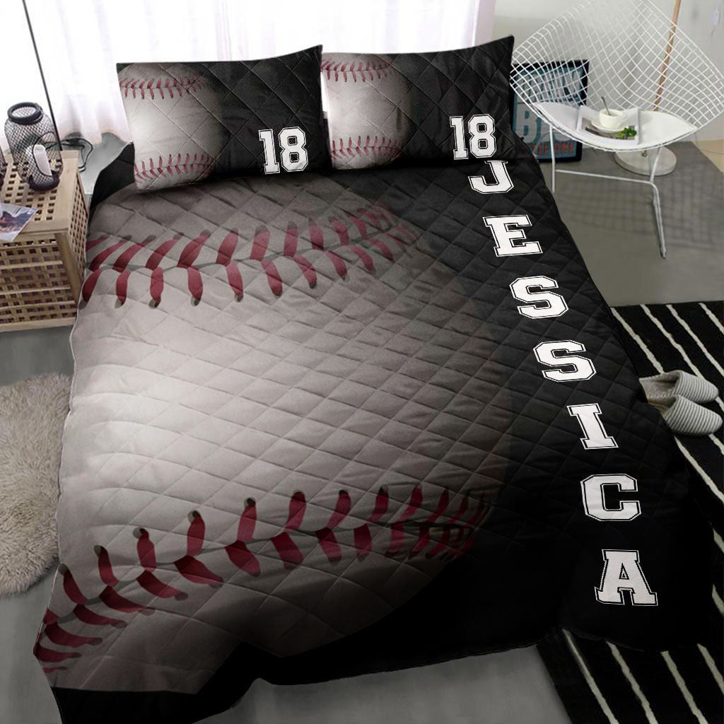 Ohaprints-Quilt-Bed-Set-Pillowcase-Baseball-Ball-3D-Player-Fan-Unique-Gift-Black-Custom-Personalized-Name-Number-Blanket-Bedspread-Bedding-2245-Throw (55'' x 60'')