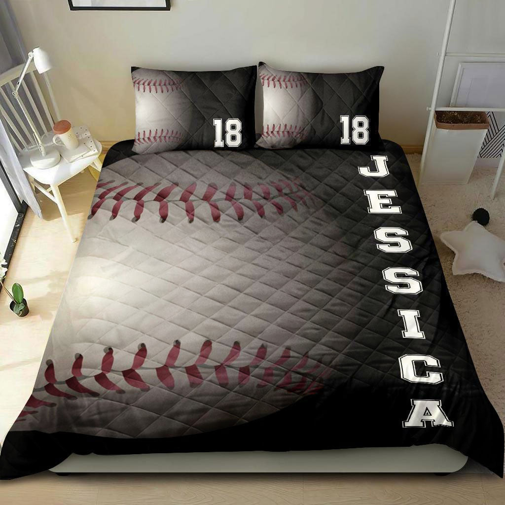 Ohaprints-Quilt-Bed-Set-Pillowcase-Baseball-Ball-3D-Player-Fan-Unique-Gift-Black-Custom-Personalized-Name-Number-Blanket-Bedspread-Bedding-2245-Double (70'' x 80'')