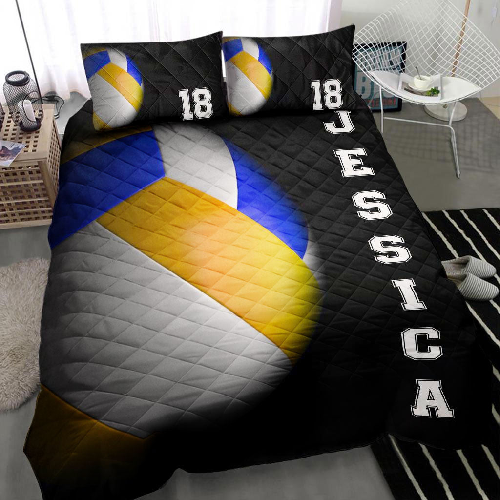 Ohaprints-Quilt-Bed-Set-Pillowcase-Volleyball-Ball-3D-Player-Fan-Unique-Black-Custom-Personalized-Name-Number-Blanket-Bedspread-Bedding-2839-Throw (55'' x 60'')