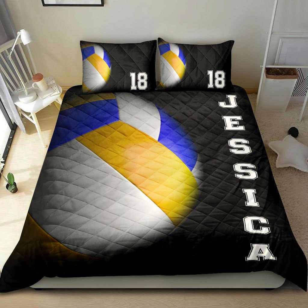 Ohaprints-Quilt-Bed-Set-Pillowcase-Volleyball-Ball-3D-Player-Fan-Unique-Black-Custom-Personalized-Name-Number-Blanket-Bedspread-Bedding-2839-Double (70'' x 80'')