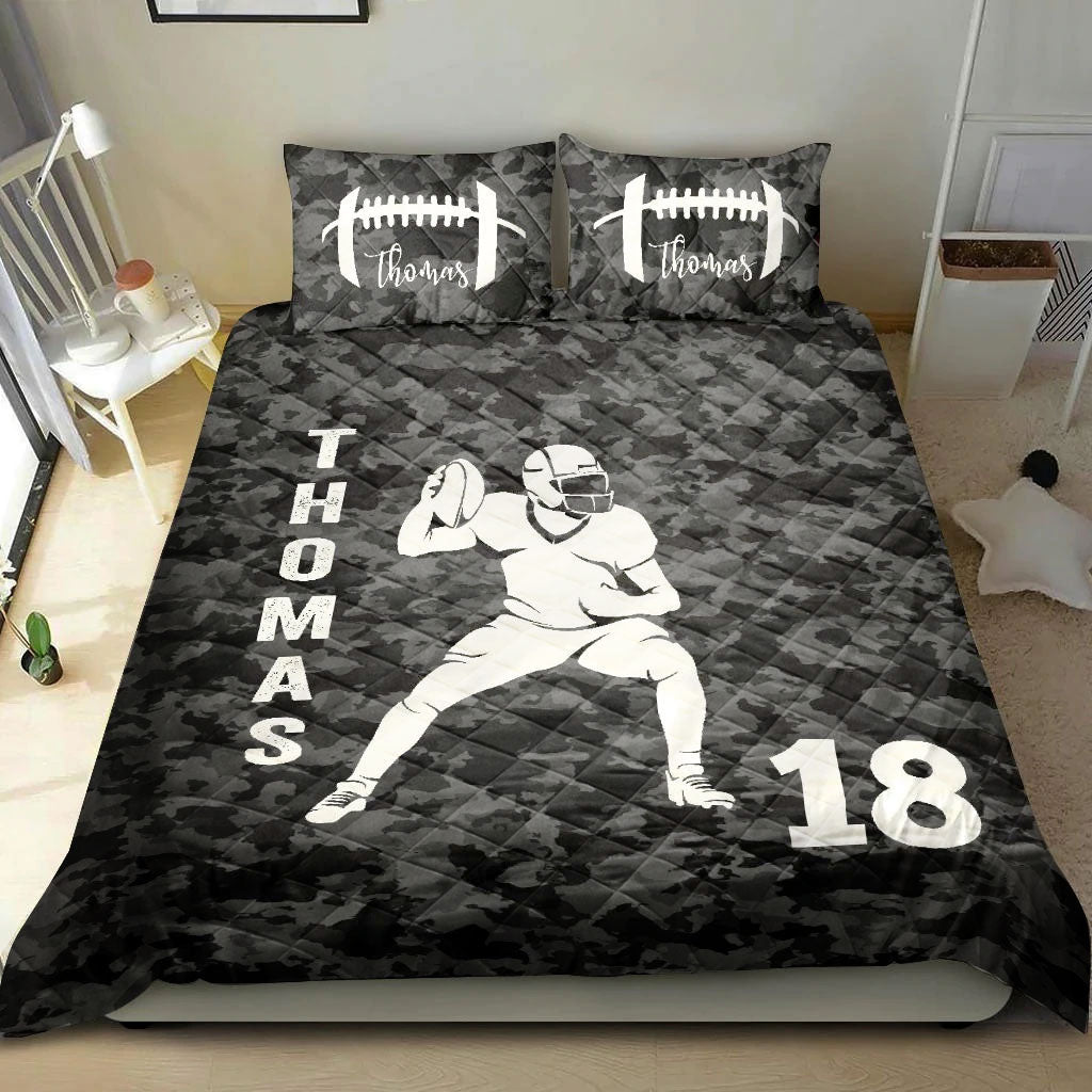 Ohaprints-Quilt-Bed-Set-Pillowcase-America-Football-Player-Fan-Gift--Black-Camo-Custom-Personalized-Name-Number-Blanket-Bedspread-Bedding-433-Double (70'' x 80'')