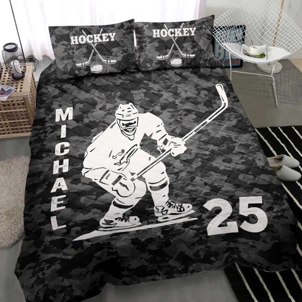 Ohaprints-Quilt-Bed-Set-Pillowcase-Ice-Roller-Hockey-Player-Fan-Gift-Black-Camo-Custom-Personalized-Name-Number-Blanket-Bedspread-Bedding-1025-Throw (55'' x 60'')