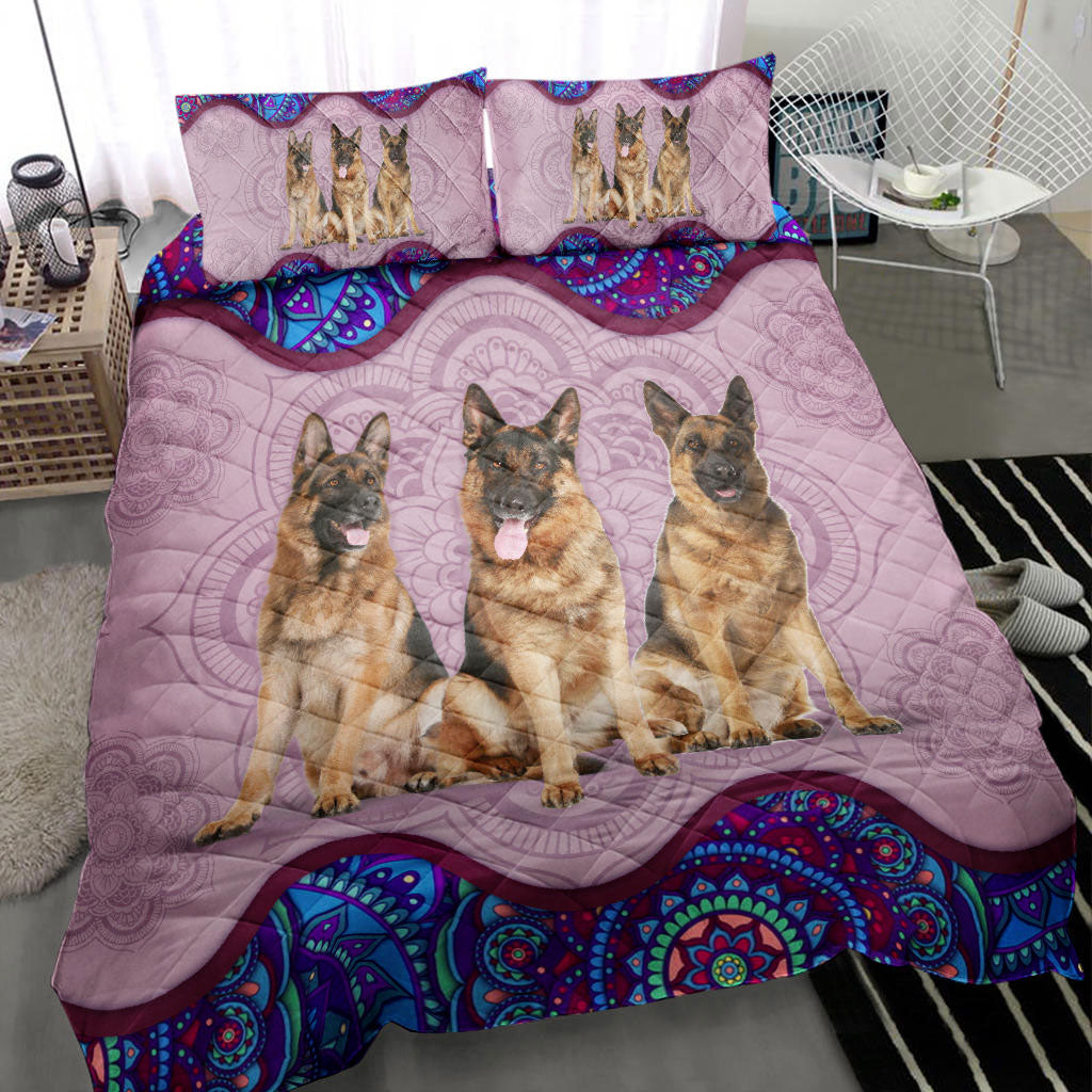 Ohaprints-Quilt-Bed-Set-Pillowcase-German-Shepherd-Pink-Blue-Mandala-Animal-Pet-Lover-Gift-Idea-Blanket-Bedspread-Bedding-435-Throw (55'' x 60'')