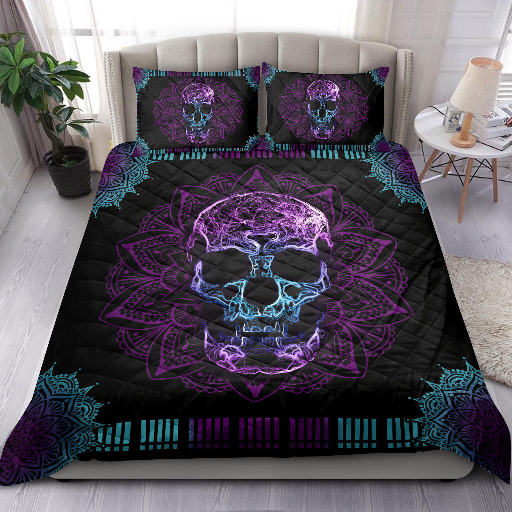 Ohaprints-Quilt-Bed-Set-Pillowcase-Purple-Skull-Skeleton-Mandala-Horror-Gothic-Black-Unique-Gift-Idea-Blanket-Bedspread-Bedding-2852-Double (70'' x 80'')