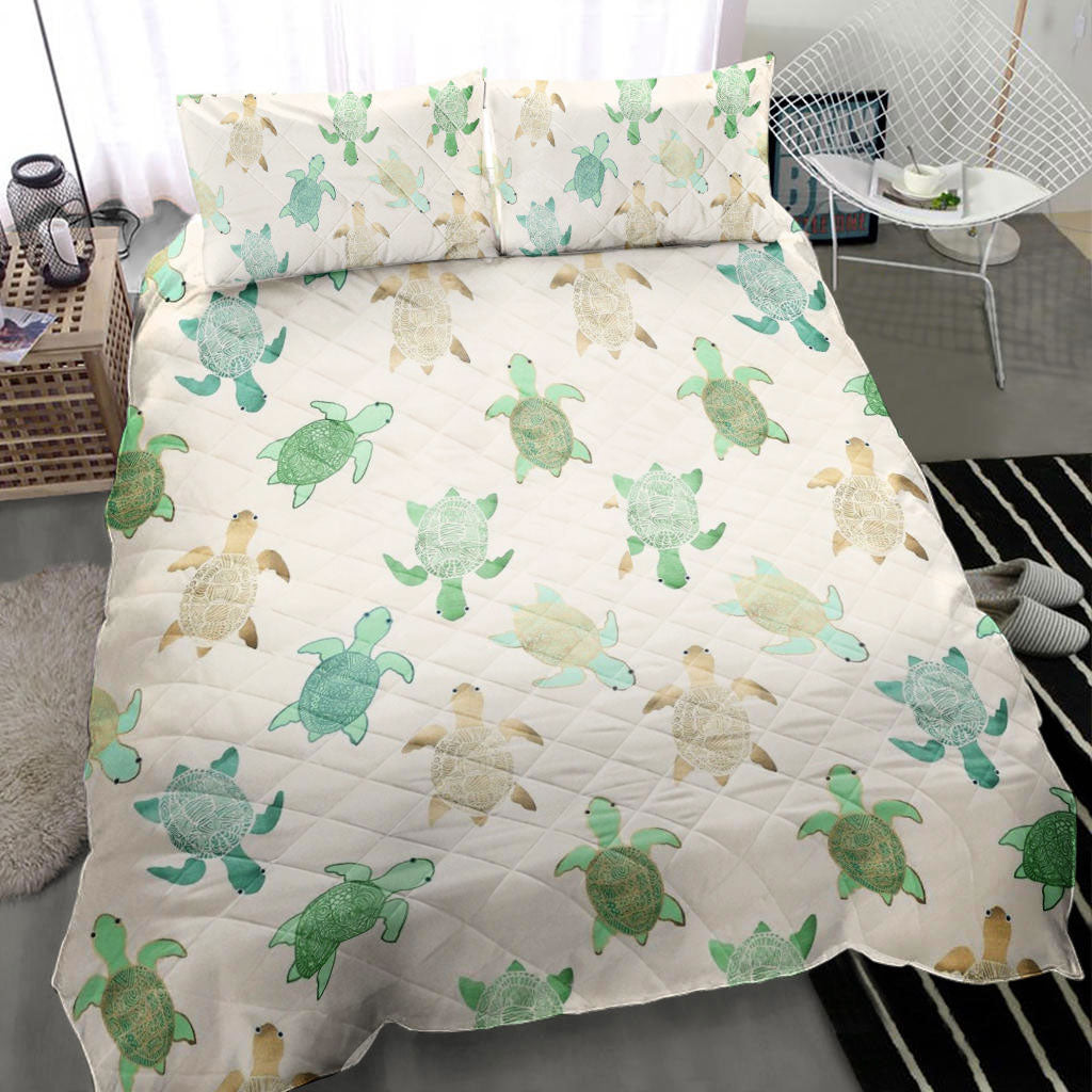 Ohaprints-Quilt-Bed-Set-Pillowcase-Turtle-Pattern-Sea-Ocean-Animal-Lover-Beige-Unique-Gift-Idea-Blanket-Bedspread-Bedding-1608-Throw (55'' x 60'')