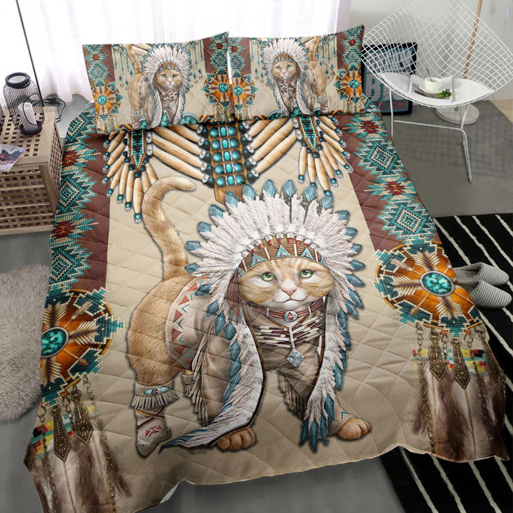 Ohaprints-Quilt-Bed-Set-Pillowcase-Cute-Cat-American-Native-Indigenous-Vintage-Boho-Pet-Lover-Blanket-Bedspread-Bedding-2193-Throw (55'' x 60'')