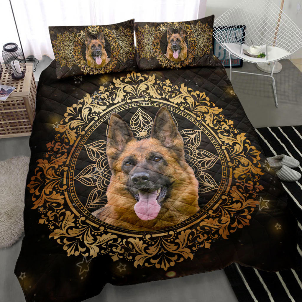 Ohaprints-Quilt-Bed-Set-Pillowcase-German-Shepherd-Animal-Pet-Dog-Lover-Mandala-Black-Golden-Unique-Gift-Idea-Blanket-Bedspread-Bedding-2194-Throw (55'' x 60'')