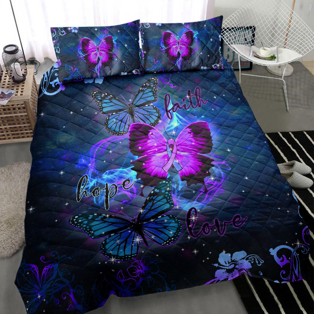 Ohaprints-Quilt-Bed-Set-Pillowcase-Suicide-Prevention-Awareness-Butterfly-Faith-Hope-Love-Flower-Blue-Blanket-Bedspread-Bedding-2788-Throw (55'' x 60'')