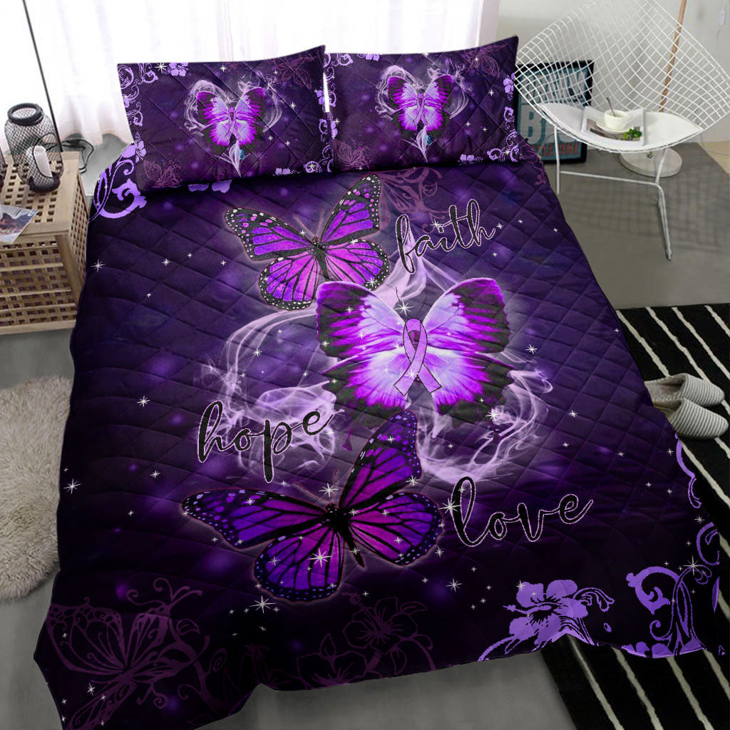Ohaprints-Quilt-Bed-Set-Pillowcase-Raise-Fibromyalgia-Awareness-Butterfly-Faith-Hope-Love-Purple-Blanket-Bedspread-Bedding-1029-Throw (55'' x 60'')