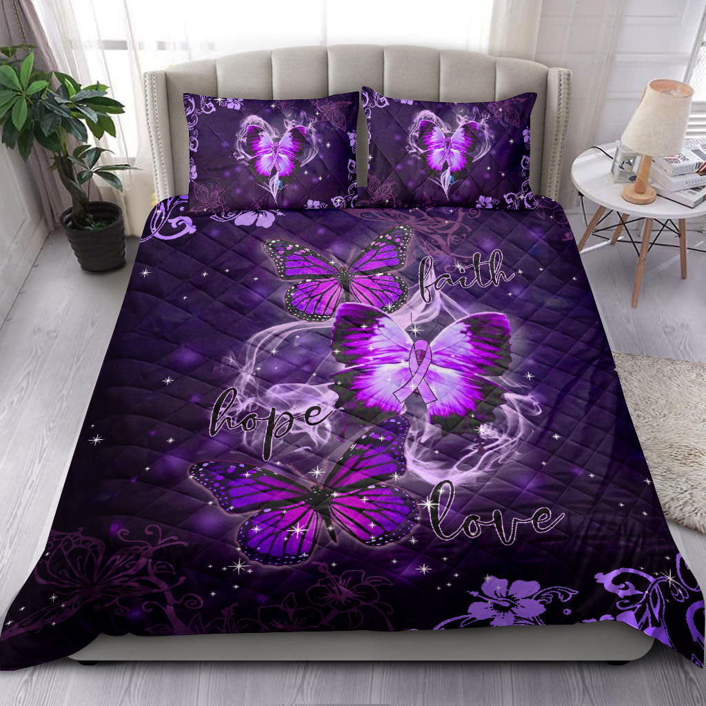 Ohaprints-Quilt-Bed-Set-Pillowcase-Raise-Fibromyalgia-Awareness-Butterfly-Faith-Hope-Love-Purple-Blanket-Bedspread-Bedding-1029-Double (70'' x 80'')