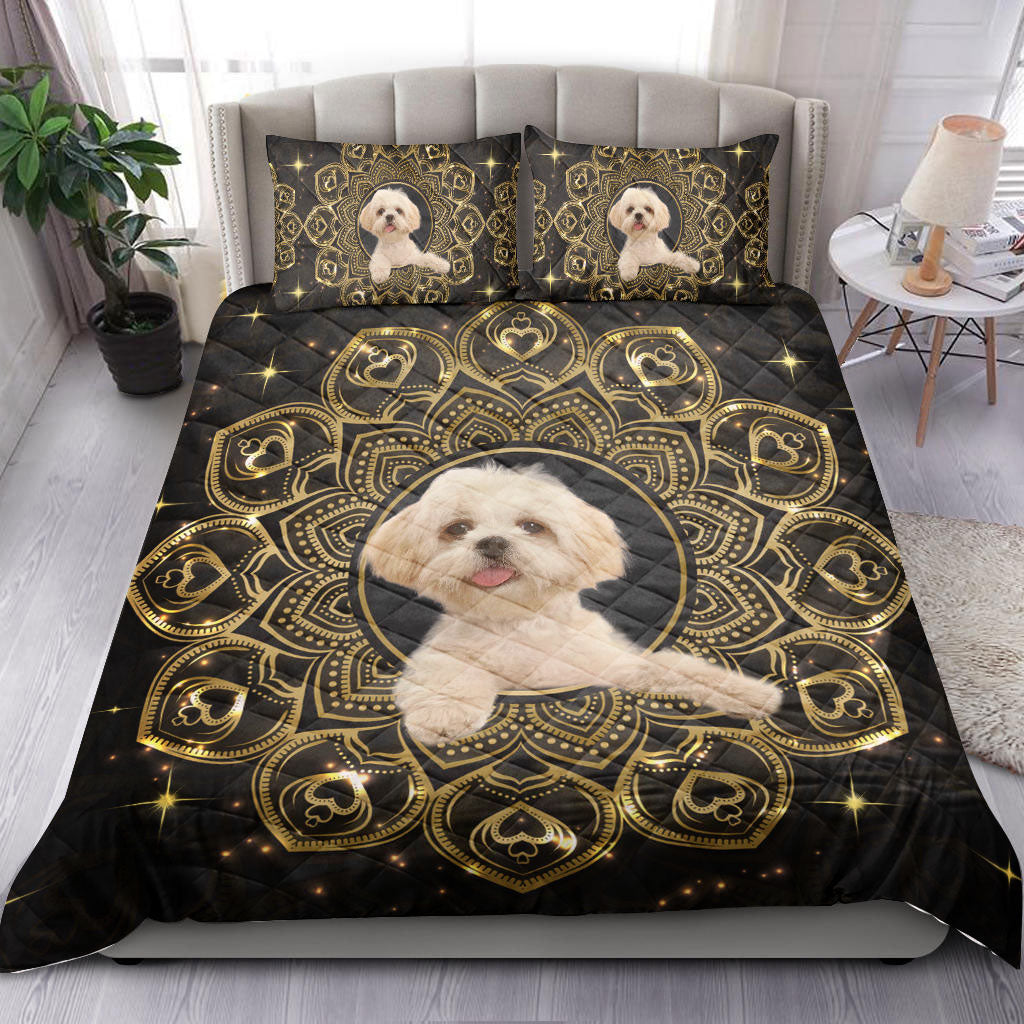 Ohaprints-Quilt-Bed-Set-Pillowcase-Shih-Tzu-Shihtzu-Animal-Pet-Dog-Paw-Print-Mandala-Vintage-Gift-Idea-Black-Blanket-Bedspread-Bedding-1031-Throw (55'' x 60'')