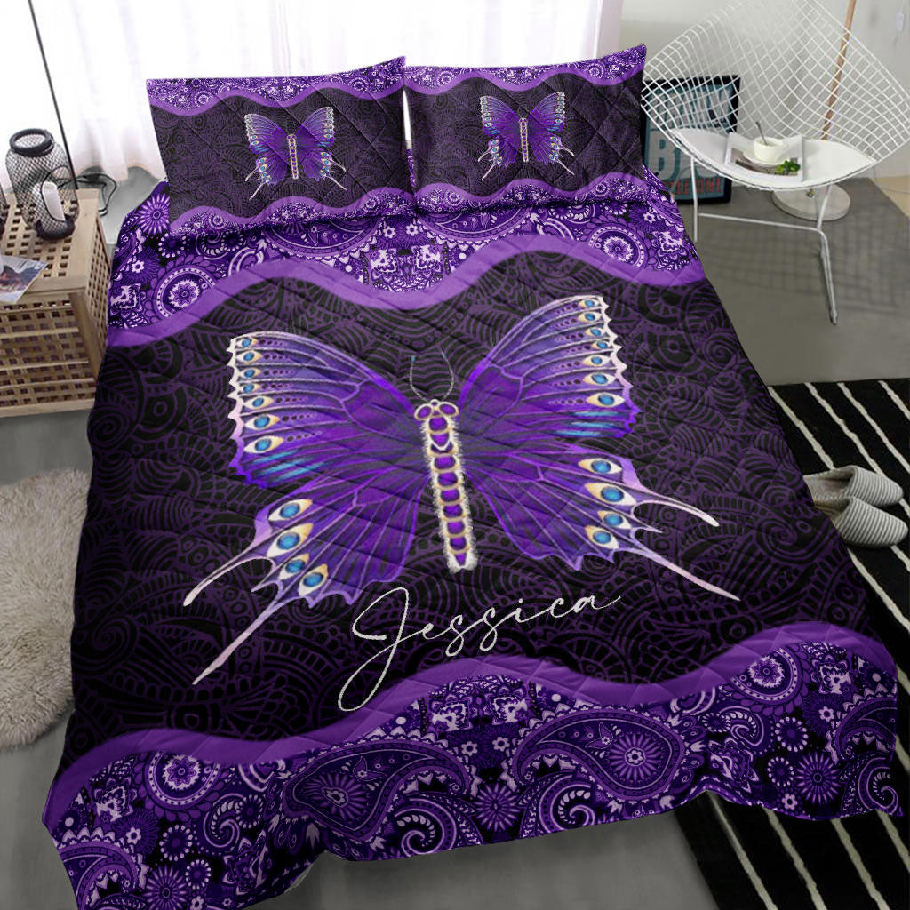 Ohaprints-Quilt-Bed-Set-Pillowcase-Moth-Butterfly-Purple-Black-Mandala-Animal-Lover-All-Season-Gift-Idea-Blanket-Bedspread-Bedding-2197-Throw (55'' x 60'')