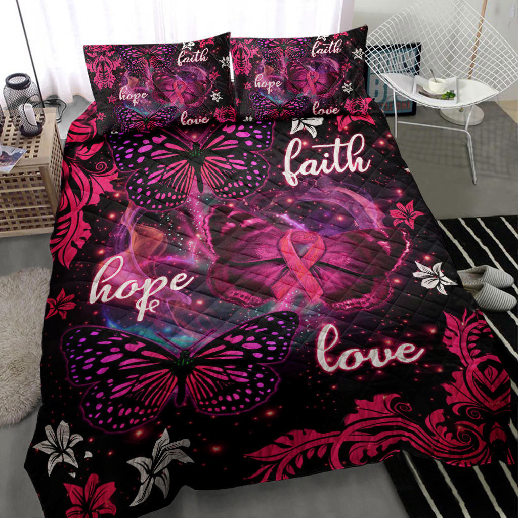 Ohaprints-Quilt-Bed-Set-Pillowcase-Breast-Cancer-Awareness-Butterfly-Flower-Pink-Faith-Hope-Love-Blanket-Bedspread-Bedding-2198-Throw (55'' x 60'')