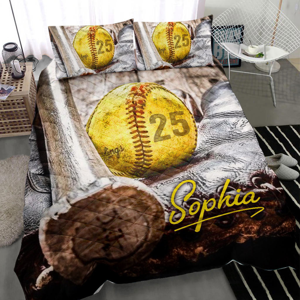 Ohaprints-Quilt-Bed-Set-Pillowcase-Softball-Ball-Bat-Vintage-Player-Gift-Idea-Custom-Personalized-Name-Number-Blanket-Bedspread-Bedding-442-Throw (55'' x 60'')