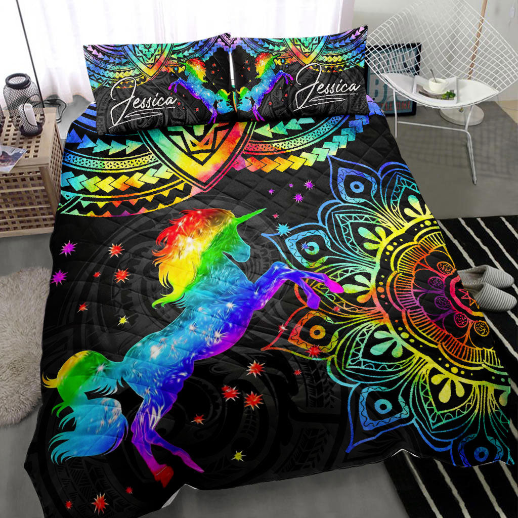 Ohaprints-Quilt-Bed-Set-Pillowcase-Mandala-Rainbow-Unicorn-Lgbt-Unique-Gift-Idea-Custom-Personalized-Name-Blanket-Bedspread-Bedding-1616-Throw (55'' x 60'')