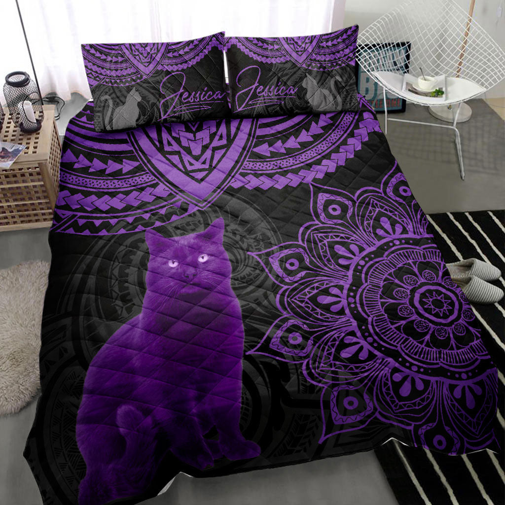 Ohaprints-Quilt-Bed-Set-Pillowcase-Purple-Cat-Mandala-Animal-Pet-Lover-Gif-Idea-For-All-Season-Blanket-Bedspread-Bedding-2201-Throw (55'' x 60'')