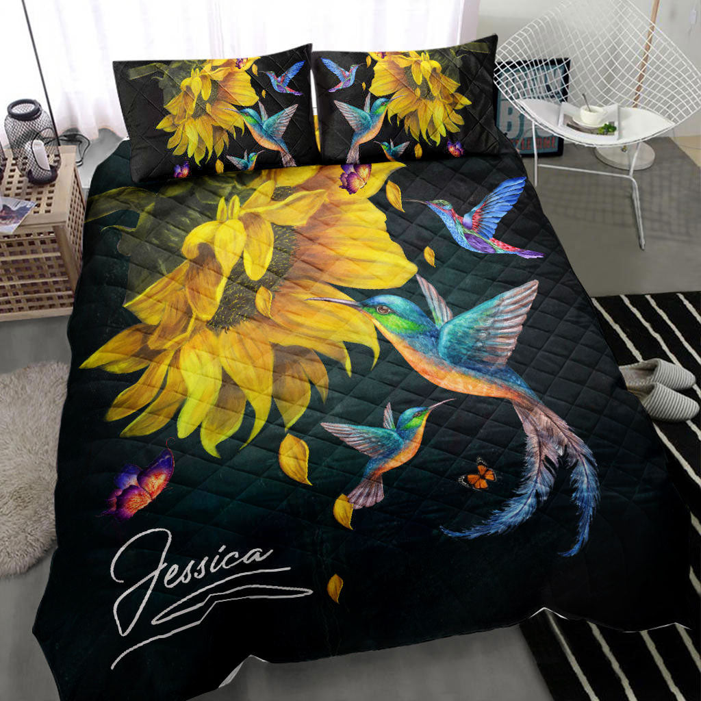 Ohaprints-Quilt-Bed-Set-Pillowcase-Hummingbird-Sunflower-For-All-Season-Gift-Idea-Black-Custom-Personalized-Name-Blanket-Bedspread-Bedding-1617-Throw (55'' x 60'')