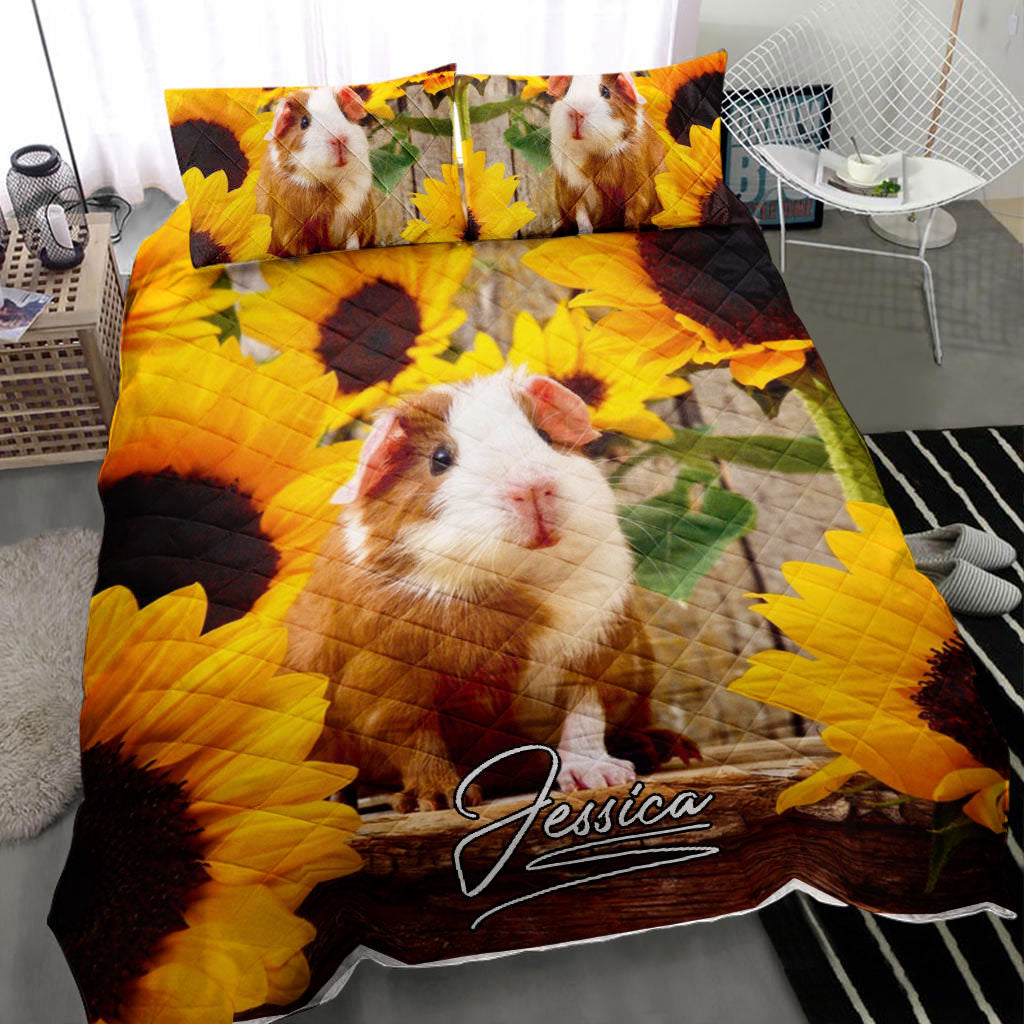 Ohaprints-Quilt-Bed-Set-Pillowcase-Hamster-Guinea-Pig-Sunflower-Flower-Pet-Lover-Gift-Custom-Personalized-Name-Blanket-Bedspread-Bedding-2796-Throw (55'' x 60'')