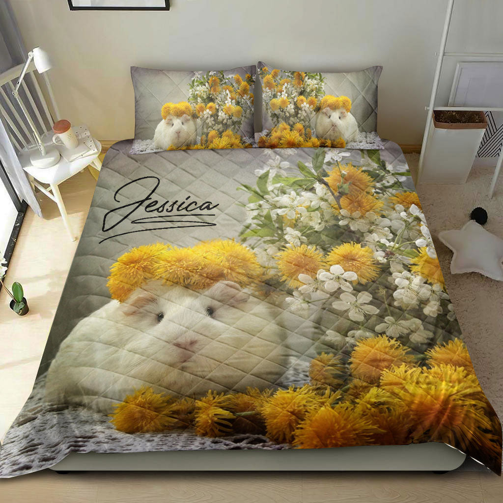 Ohaprints-Quilt-Bed-Set-Pillowcase-Hamster-Guinea-Pig-Vintage-Flower-Pet-Lover-Gift-Idea-Custom-Personalized-Name-Blanket-Bedspread-Bedding-445-Throw (55'' x 60'')