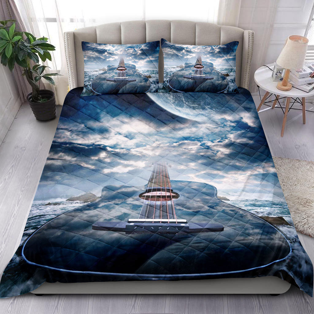 Ohaprints-Quilt-Bed-Set-Pillowcase-Acoustic-Guitar-Guitarist-Music-Theme-Gift-Blue-Sky-Custom-Personalized-Name-Blanket-Bedspread-Bedding-2204-Throw (55'' x 60'')