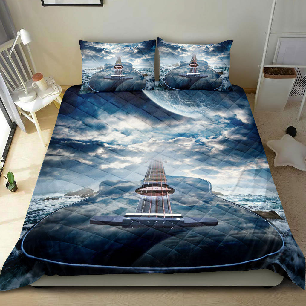 Ohaprints-Quilt-Bed-Set-Pillowcase-Acoustic-Guitar-Guitarist-Music-Theme-Gift-Blue-Sky-Custom-Personalized-Name-Blanket-Bedspread-Bedding-2204-Double (70'' x 80'')