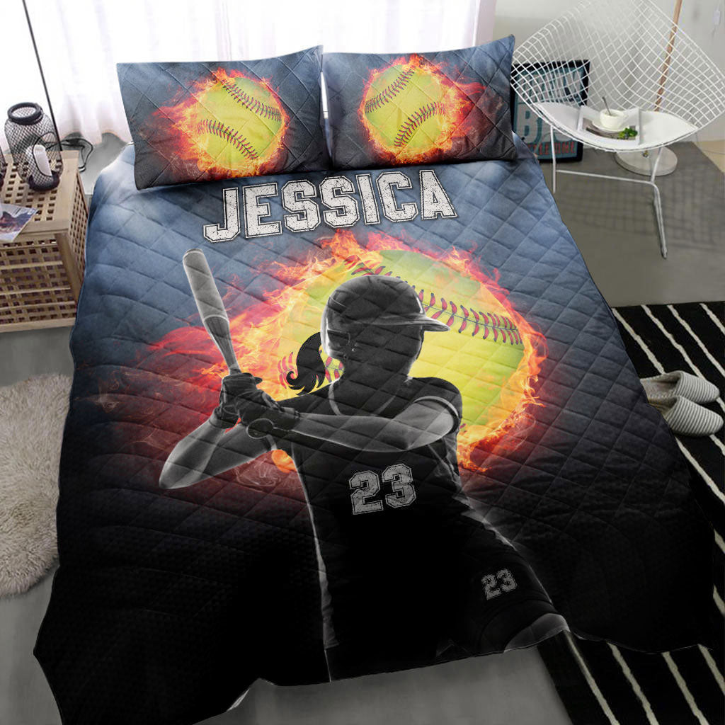 Ohaprints-Quilt-Bed-Set-Pillowcase-Softball-Girl-Fire-Ball-Player-Fan-Gift-Idea-Custom-Personalized-Name-Blanket-Bedspread-Bedding-1038-Throw (55'' x 60'')