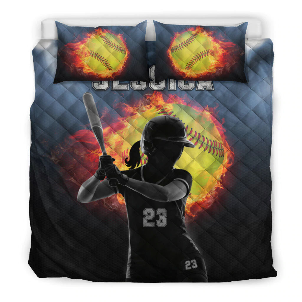 Ohaprints-Quilt-Bed-Set-Pillowcase-Softball-Girl-Fire-Ball-Player-Fan-Gift-Idea-Custom-Personalized-Name-Blanket-Bedspread-Bedding-1038-Double (70'' x 80'')