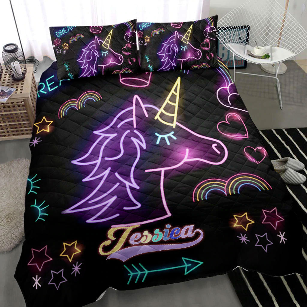 Ohaprints-Quilt-Bed-Set-Pillowcase-Neon-Unicorn-Rainbow-For-All-Season-Unique-Gift-Idea-Custom-Personalized-Name-Blanket-Bedspread-Bedding-2799-Throw (55'' x 60'')