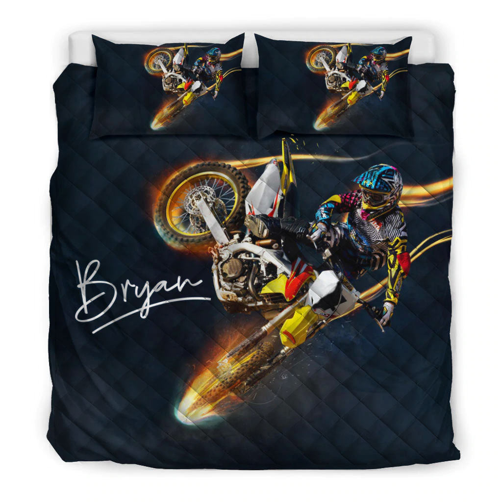 Ohaprints-Quilt-Bed-Set-Pillowcase-Motorcross-Motorbike-Racing-Racer-Unique-Gift-Black-Custom-Personalized-Name-Blanket-Bedspread-Bedding-1621-Double (70'' x 80'')