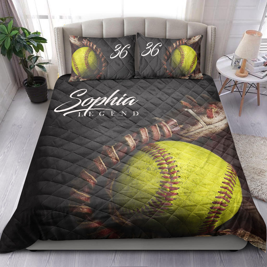 Ohaprints-Quilt-Bed-Set-Pillowcase-Softball-Glove-Ball-Vintage-Black-Player-Fan-Custom-Personalized-Name-Number-Blanket-Bedspread-Bedding-1040-Throw (55'' x 60'')