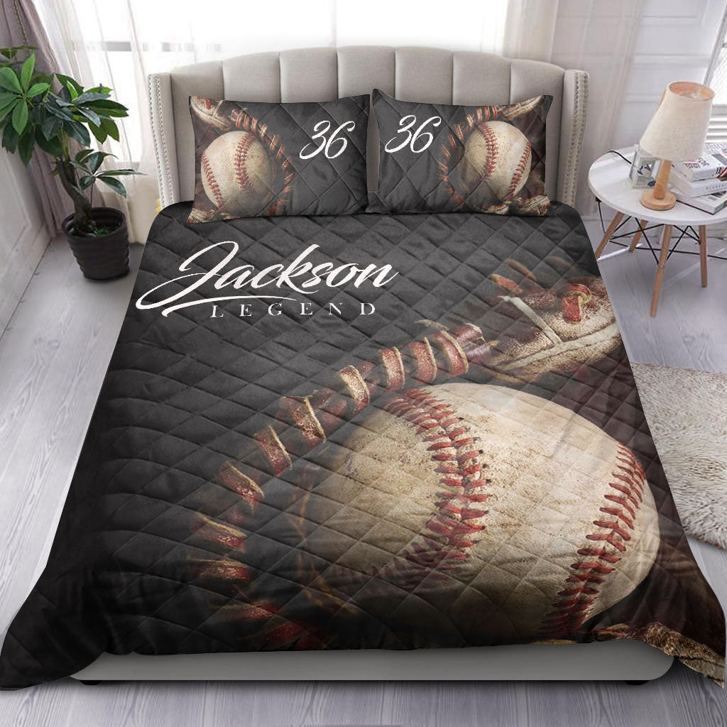 Ohaprints-Quilt-Bed-Set-Pillowcase-Baseball-Glove-Ball-Vintage-Black-Player-Fan-Custom-Personalized-Name-Number-Blanket-Bedspread-Bedding-1622-Throw (55'' x 60'')