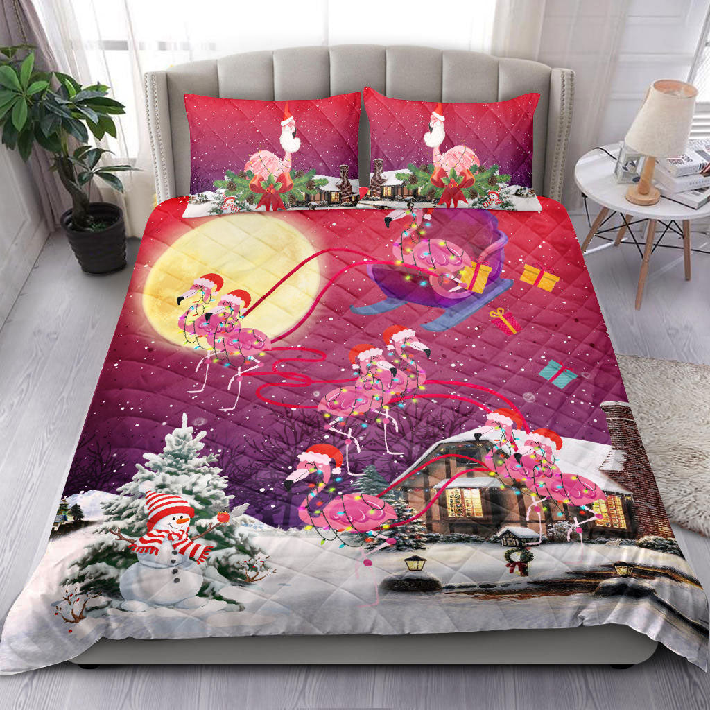 Ohaprints-Quilt-Bed-Set-Pillowcase-Flamingo-Merry-Christmas-Xmas-Night-Winter-Snow-Gift-Idea-Blanket-Bedspread-Bedding-2207-Throw (55'' x 60'')