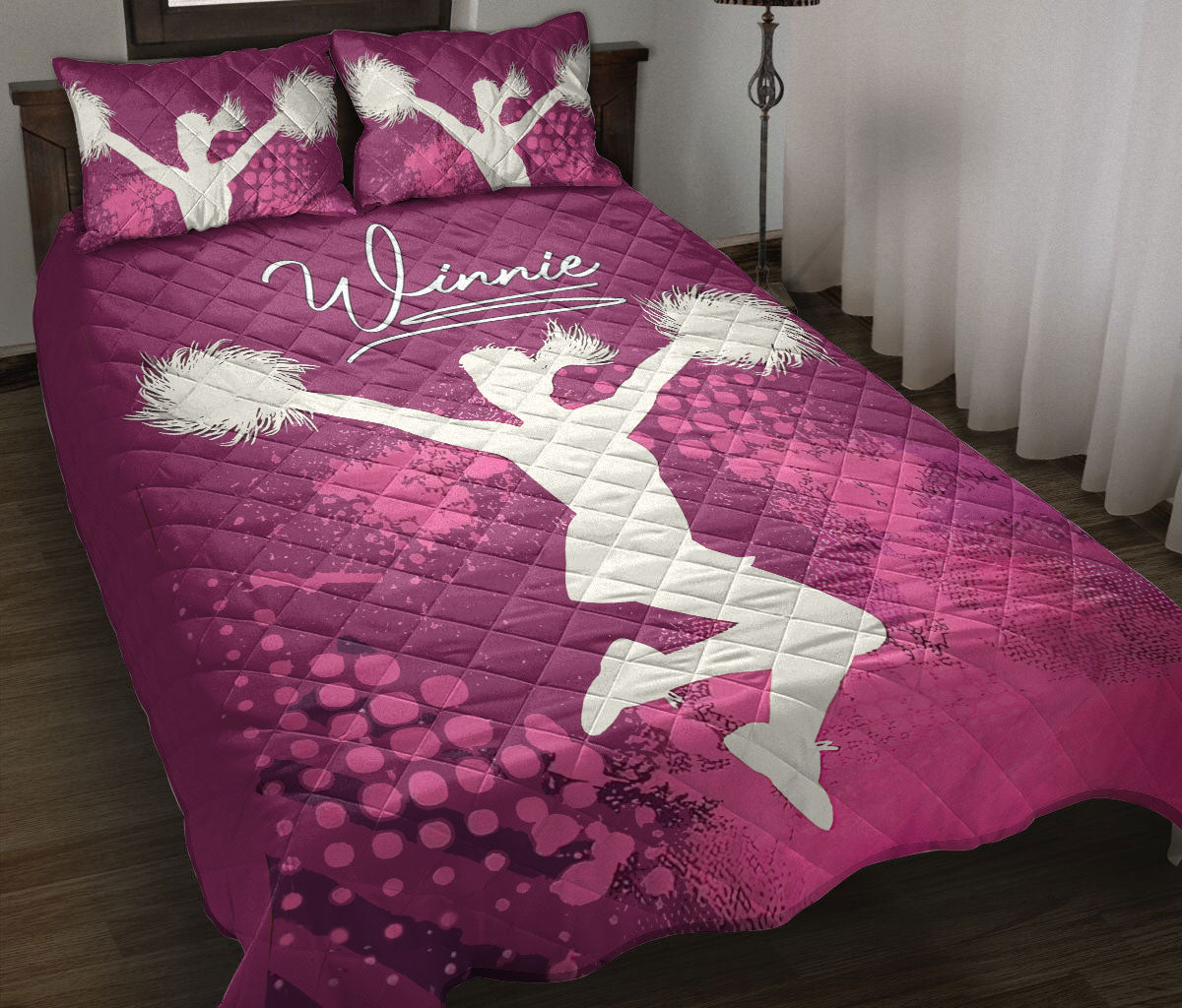 Ohaprints-Quilt-Bed-Set-Pillowcase-Cheerleading-Cheerleader-Sport-Pink-Gift-For-Her-Custom-Personalized-Name-Blanket-Bedspread-Bedding-4038-Throw (55'' x 60'')