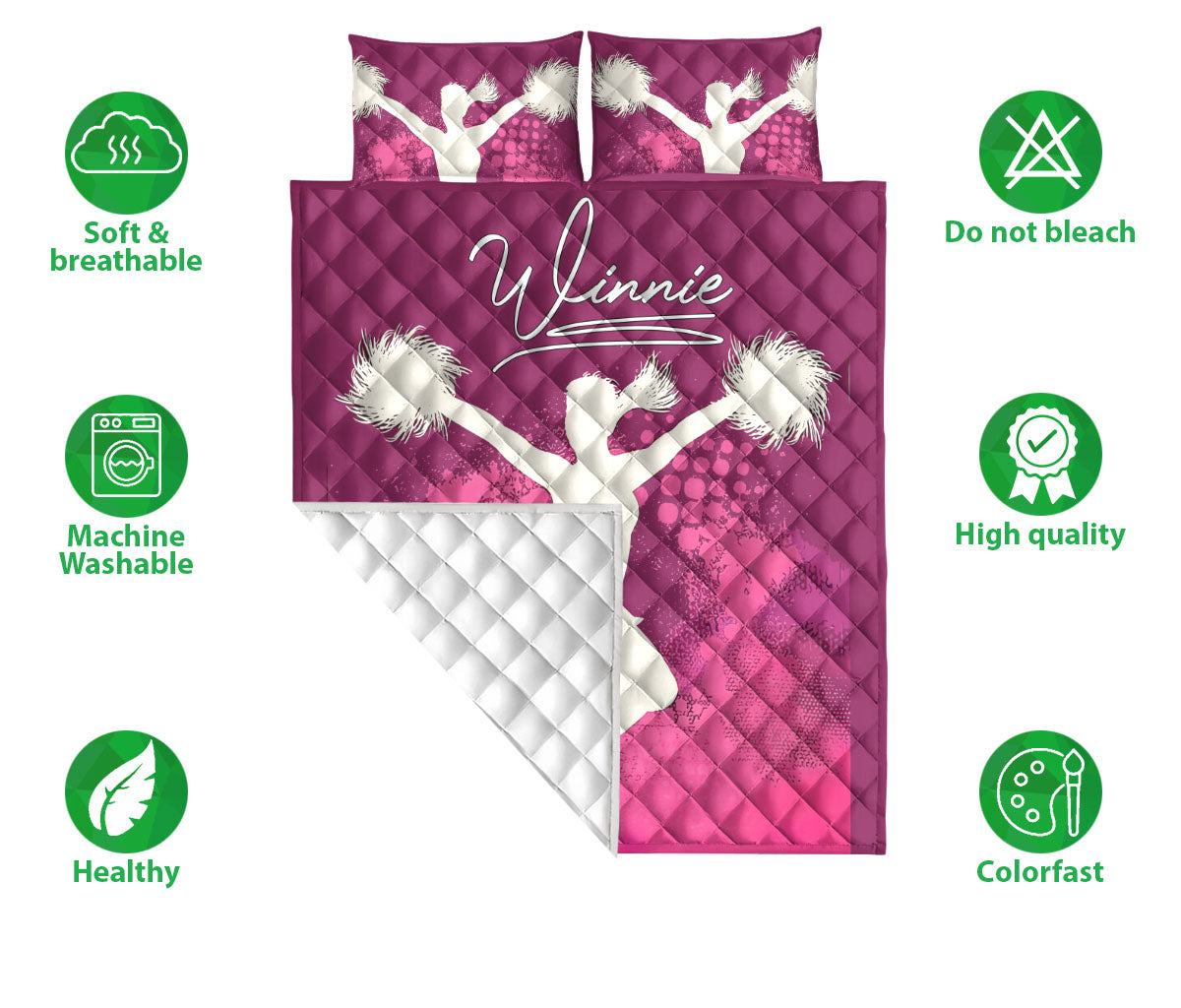 Ohaprints-Quilt-Bed-Set-Pillowcase-Cheerleading-Cheerleader-Sport-Pink-Gift-For-Her-Custom-Personalized-Name-Blanket-Bedspread-Bedding-2382-Double (70'' x 80'')