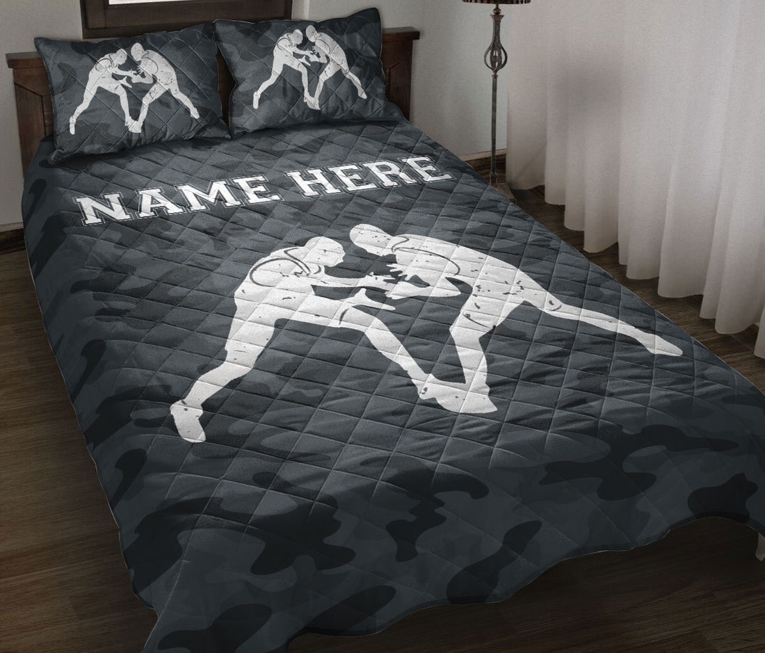 Ohaprints-Quilt-Bed-Set-Pillowcase-Wrestling-Lover-Black-Camo-Pattern-Wrestler-Gift-Custom-Personalized-Name-Blanket-Bedspread-Bedding-2983-Throw (55'' x 60'')