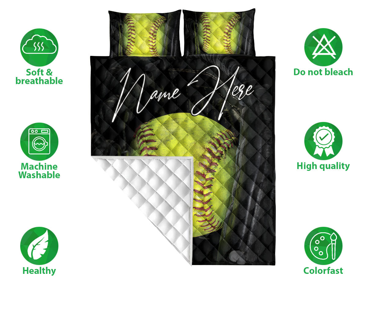 Ohaprints-Quilt-Bed-Set-Pillowcase-Softball-Ball-Unique-Gift-For-Sports-Fan-Lovers-Custom-Personalized-Name-Blanket-Bedspread-Bedding-2999-Double (70'' x 80'')