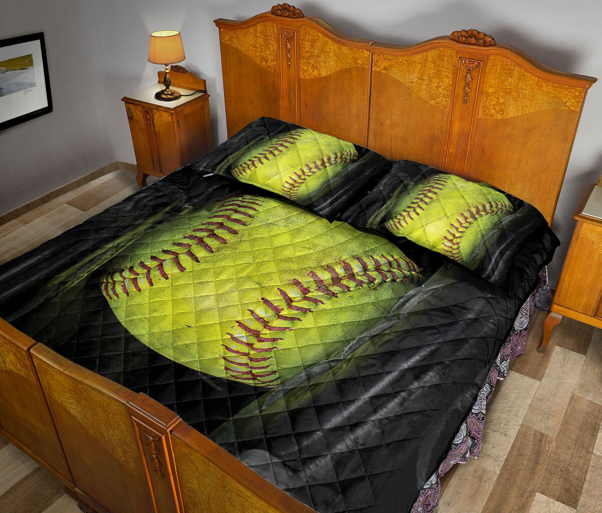 Ohaprints-Quilt-Bed-Set-Pillowcase-Softball-Ball-Unique-Gift-For-Sports-Fan-Lovers-Custom-Personalized-Name-Blanket-Bedspread-Bedding-2999-Queen (80'' x 90'')